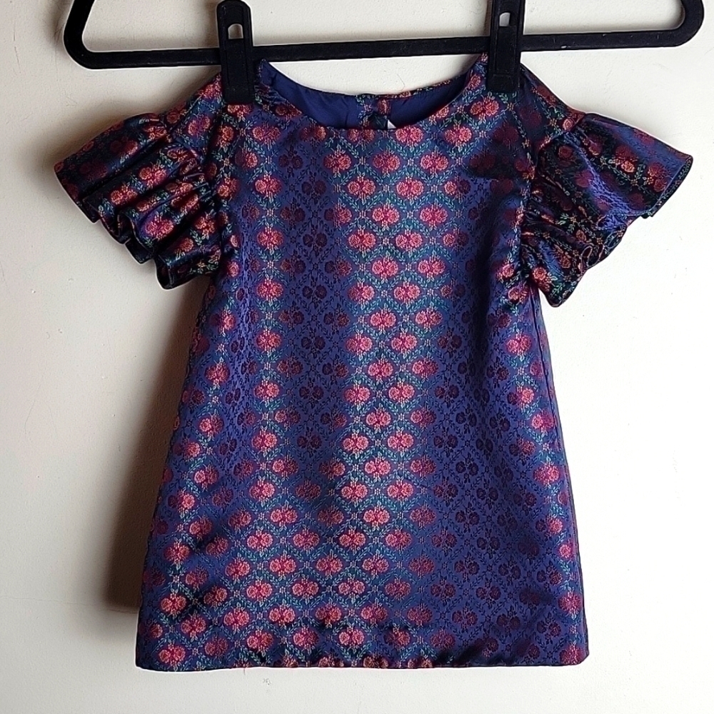 Janie and Jack metallic floral ruffle shift dress